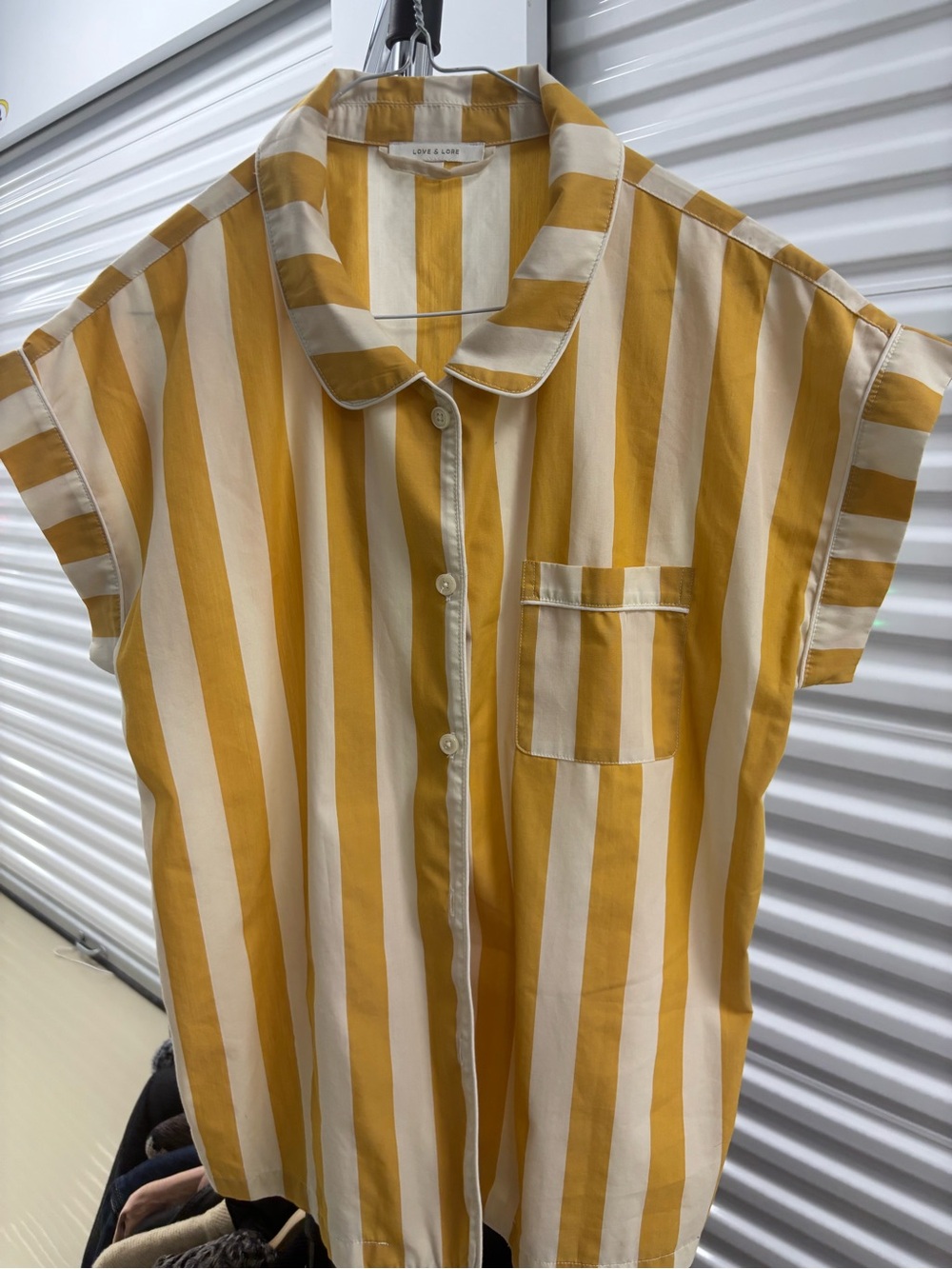 LOFT & Love Yellow Cream Striped Button-Up Top
